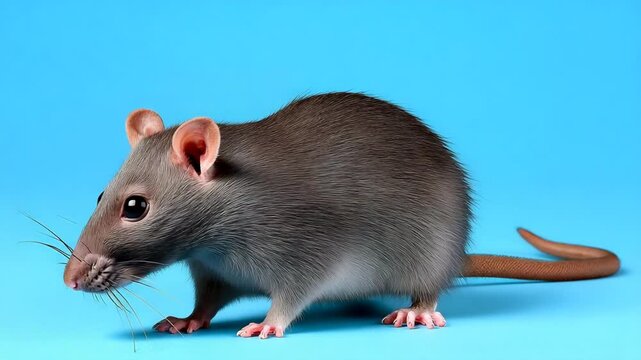 A close-up image of a cute rat on a blue background. It's a great shot to highlight the subject in a clean, simple composition, perfect for various purposes