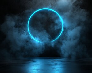 Blue Neon Ring in Smoky Environment