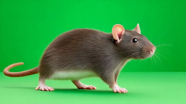 A cute rat with soft fur standing confidently. The animal is captured with great detail against a solid, vibrant background