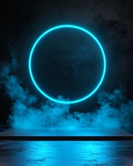 Cyan Neon Circle, Smoke, and Platform