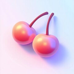 Pink Cherries 3D Render with Sweet Fruit Background.