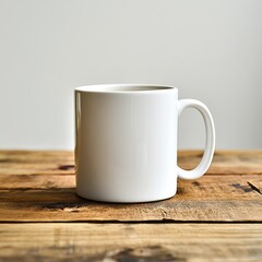 Fototapeta premium Ceramic mug on a wooden table on white background