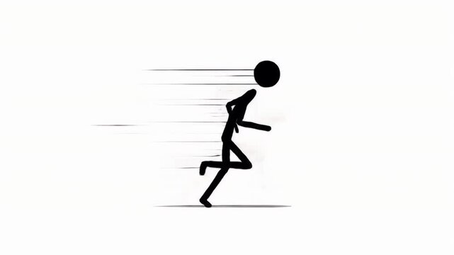 Animated Black Stickman Figure Sprinting at High Speed Against White Background Representing Urgency and Motion on White Background