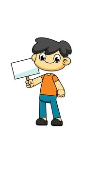 Cartoon Boy Holding Banner. Signboard Animation Loop in 4K. Greenscreen Character Asset 