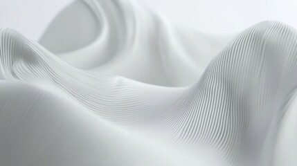 Abstract waves of white fabric, minimalist design, smooth and elegant backdrop, clean lines, subtle shadows, and flowing textures