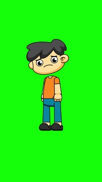Sad Cartoon Boy. Lonely Character Pose Animation in 4K. Greenscreen Video Asset
