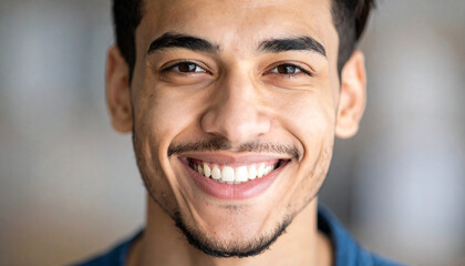 Close-up Portrait of a Happy Young Man with a Bright Smile
