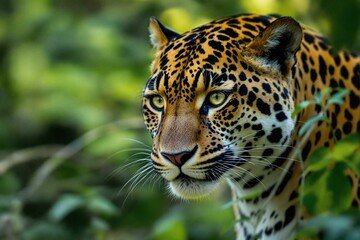 Obraz premium Close-up de uma onça-pintada na Floresta Amazônica, ícone da biodiversidade e da conservação