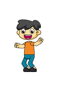 Cartoon Boy Dancing. Joyful Movement Loop in 4K. Greenscreen Character Animation 