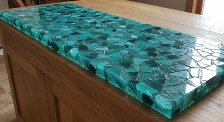 Glass Mosaic Countertop on Wooden Cabinet