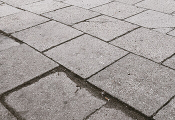 Detailed macro view of a dirty city sidewalk with visible dust, stains, and debris. Useful for...