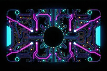 Fototapeta premium Abstract neon circuit board pattern 