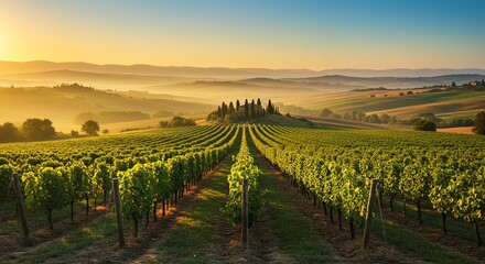 Obraz premium Vineyard Landscape in Italy at Sunrise