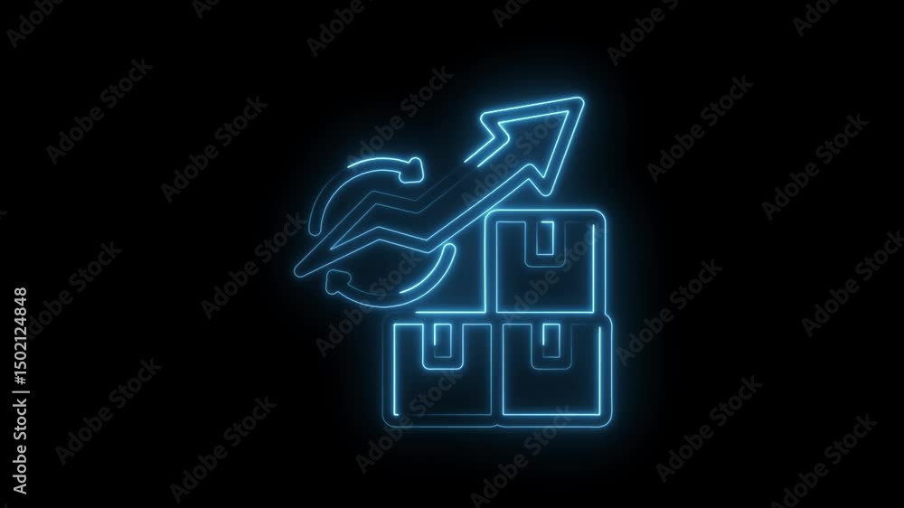 Poster glowing outline animation of packages with arrow symbolizing growth and efficient supply chain