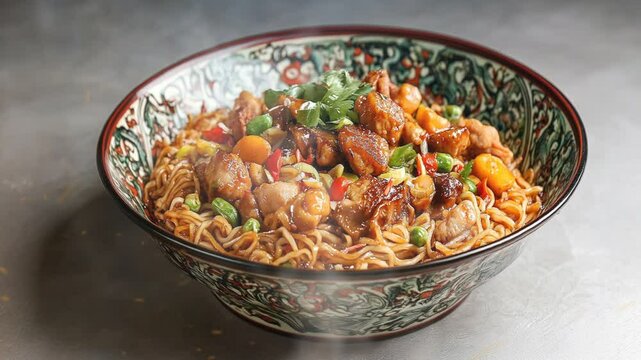 Bak chor mee food with smoke around