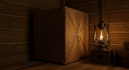 Box and Lantern in Wooden Interior