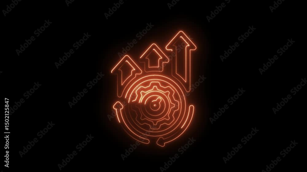 Poster neon process automation growth arrow animation on black background suitable for technology startup e