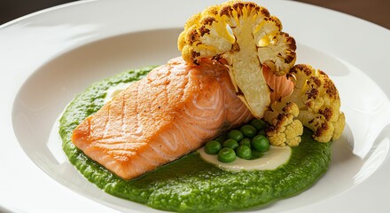 Salmon with Cauliflower and Pea Puree