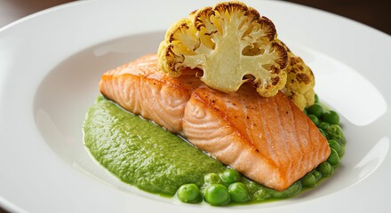 Salmon with Cauliflower and Pea Puree