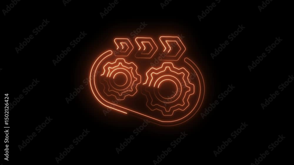 Poster neon gears process automation loop on black background perfect for industry and technology