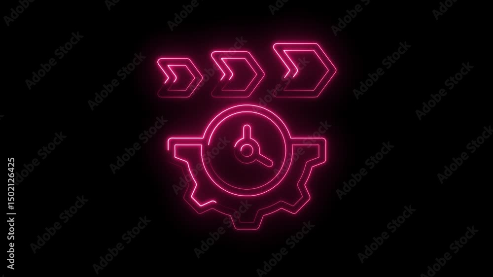 Poster automation process with time clock and gear in neon style over black background