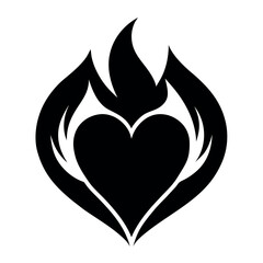 heart with fire  silhouette icon on white background