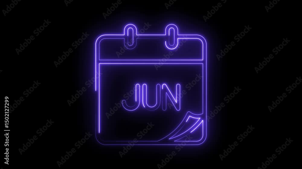 Poster neon june calendar animation with dark background for planning and schedule concepts