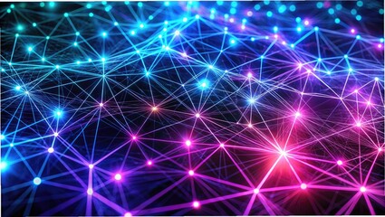 Fototapeta premium glowing neon threads forming abstract network, purple and electric cyan lines, dark matrix-style background