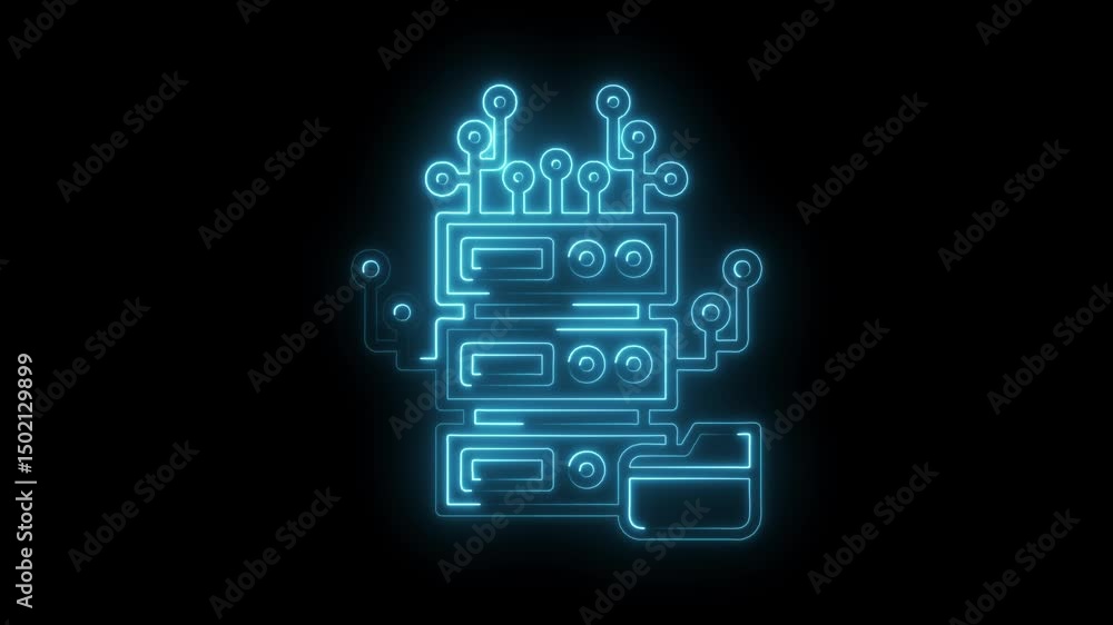 Aufkleber server data storage with neon glowing digital circuit connectivity on black background animation