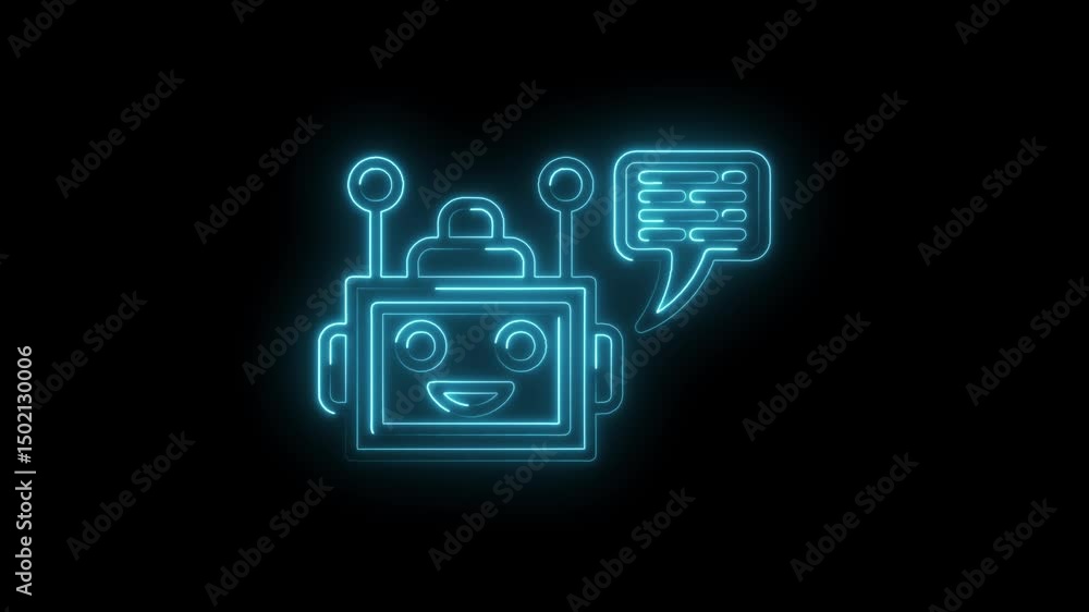 Aufkleber animated neon robot chatbot concept with speech bubble artificial intelligence on black background