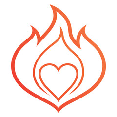 heart and fire outline icon on white background