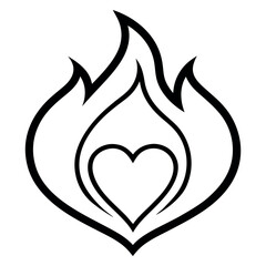 heart with fire silhouette icon on white background