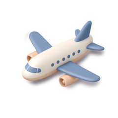 Fototapeta premium Simple and charming airplane icon featuring clay texture with light color palette. This isometric design showcases playful and modern aesthetic, perfect for various creative projects