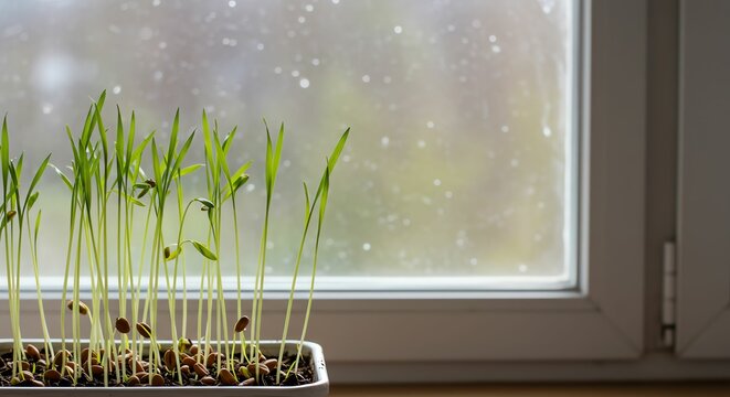 Fototapeta Sprout Seedlings by Window