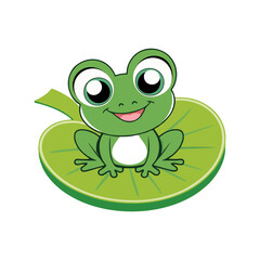 Naklejka premium Adorable Cartoon Frog Sitting on a Lily Pad