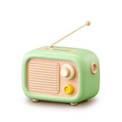 Vintage radio icon with D antenna, featuring clay texture and playful pastel color scheme. This charming design evokes nostalgia and warmth, perfect for any retro themed setting