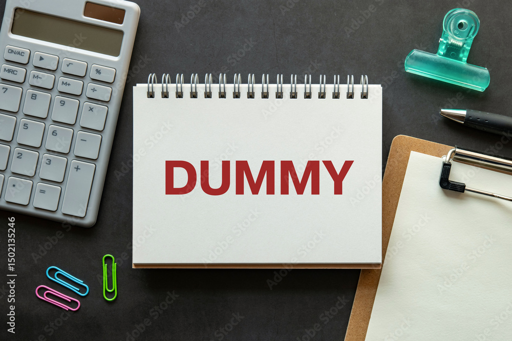 Poster there is notebook with the word dummy. it is as an eye-catching image.