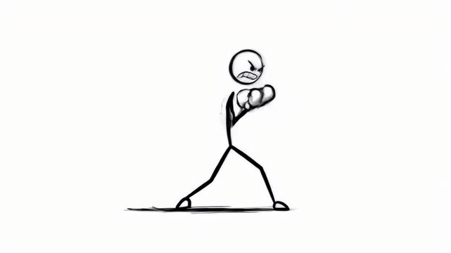 Stickman in Boxing Stance Ready to Strike Action Isolated on White