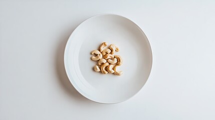 A handful of cashew nuts on a white plate