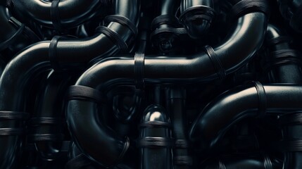 Obraz premium Detailed metallic pipes network forming an industrial abstract structure