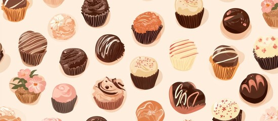 Exquisite Assortment of Artisan Cupcakes and Chocolate Truffles Pattern Illustration