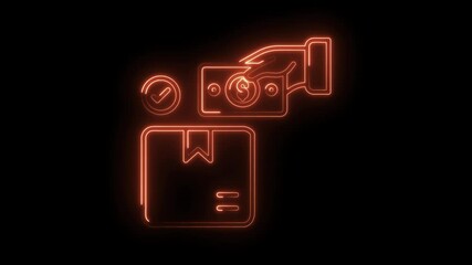 Neon animation of payment for delivery box with money order complete and approved