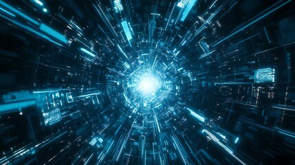 Obraz premium a futuristic digital space filled with intricate neon designs, resembling an advanced cybernetic environment that seems to be in constant motion