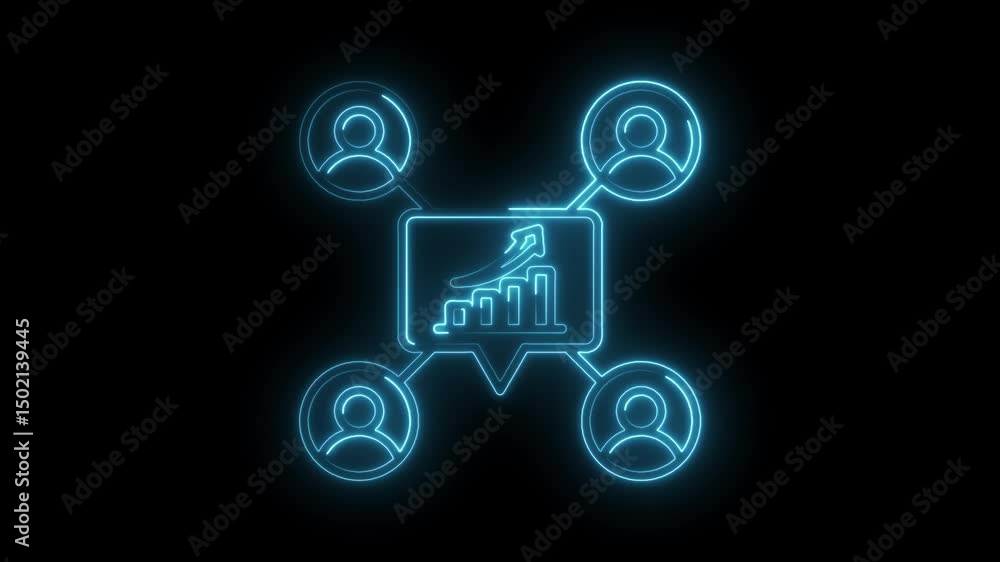 Poster neon connected team growth data chart network on black background animation video