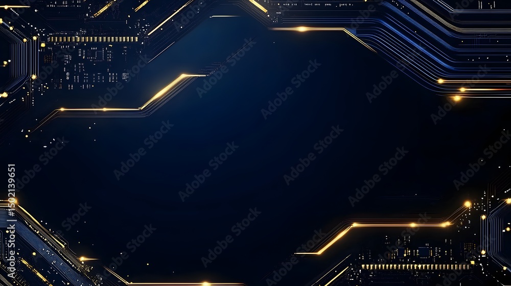 Poster abstract circuit board design with glowing lines.
