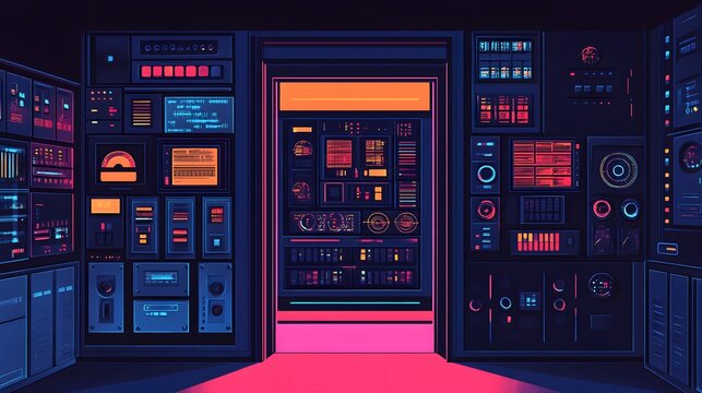 Futuristic control panel with glowing displays.