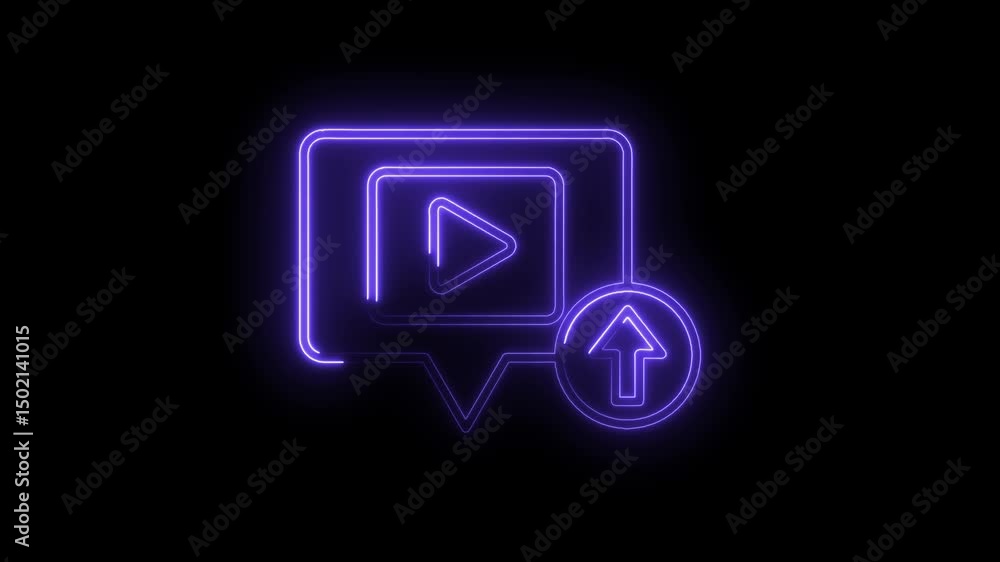 Aufkleber neon style video uploading interface with arrow symbol glowing on a dark background