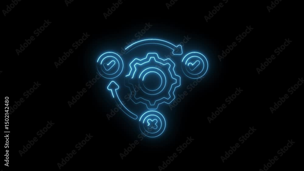 Poster neon process management cycle icon animation technology development and business optimization