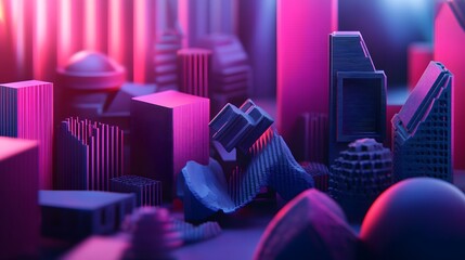 Fototapeta premium Abstract city scene with vibrant neon colors.