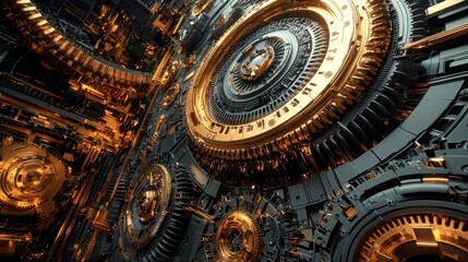 Obraz premium Intricate Metallic Gears in a Futuristic Mechanical Design